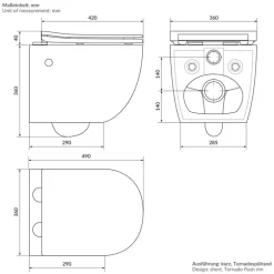Wand-WC Hänge Toilette aus Keramik 49 cm lang Spülrandlos mit Bidet, Nanoversiegelung & Softclose Luxebath