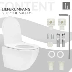 Wand-WC Hänge Toilette aus Keramik 49 cm lang Spülrandlos mit Nanoversiegelung & Softclose Luxebath