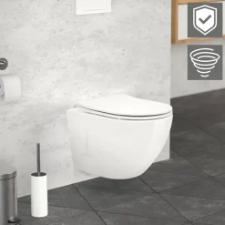 Wand-WC Hänge Toilette aus Keramik 49 cm lang Spülrandlos mit Nanoversiegelung & Softclose Luxebath