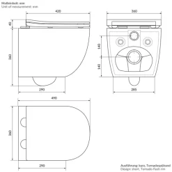 Wand-WC Hänge Toilette aus Keramik 49 cm lang Spülrandlos mit Softclose Luxebath