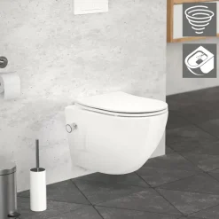 Wand-WC Hänge Toilette aus Keramik 49cm lang Spülrandlos mit Bidet & Softclose Luxebath