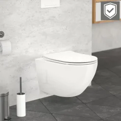 Wand-WC Hänge Toilette aus Keramik 52 cm lang Spülrandlos mit Nanoversiegelung& Softclose Luxebath