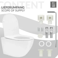 Wand-WC Hänge Toilette aus Keramik 52 cm lang Spülrandlos mit Nanoversiegelung& Softclose Luxebath