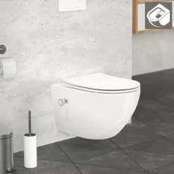 Wand-WC Hänge Toilette aus Keramik 54 cm lang Spülrandlos mit Bidet & Softclose LuxeBath
