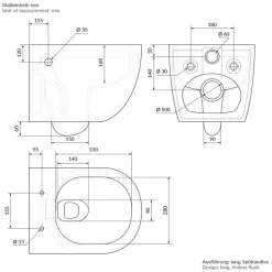 Wand-WC Hänge Toilette aus Keramik 54 cm lang Spülrandlos mit Bidet & Softclose LuxeBath