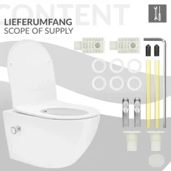 Wand-WC Hänge Toilette aus Keramik 54 cm lang Spülrandlos mit Bidet & Softclose Luxebath