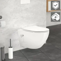 Wand-WC Hänge Toilette aus Keramik 54 cm lang Spülrandlos mit Bidet, Nanoversiegelung & Softclose Luxebath