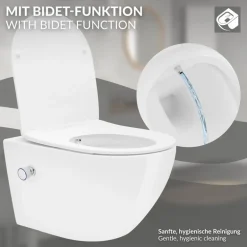 Wand-WC Hänge Toilette aus Keramik 54 cm lang Spülrandlos mit Bidet, Nanoversiegelung & Softclose Luxebath
