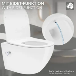 Wand-WC Hänge Toilette aus Keramik 54 cm lang Spülrandlos mit Bidet, Nanoversiegelung & Softclose Luxebath
