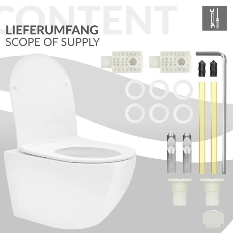 Wand-WC Hänge Toilette aus Keramik 54 cm lang Spülrandlos mit Softclose Luxebath