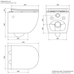 Wand-WC Hänge Toilette aus Keramik 54 cm lang Spülrandlos mit Softclose Luxebath