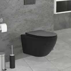 Wand-WC Hänge Toilette aus Keramik in Schwarz matt 54cm lang Spülrandlos mit Softclose LuxeBath