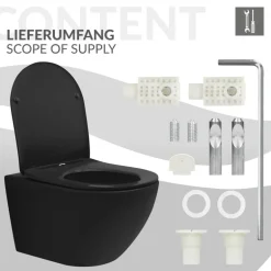Wand-WC Hänge Toilette aus Keramik in Schwarz matt 54cm lang Spülrandlos mit Softclose LuxeBath