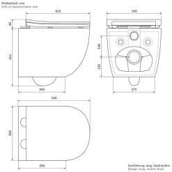 Wand-WC Hänge Toilette aus Keramik in Schwarz matt 54cm lang Spülrandlos mit Softclose LuxeBath