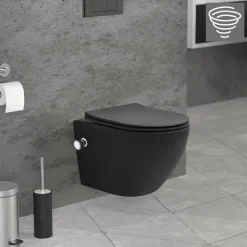 Wand-WC Hänge Toilette aus Keramik Matt Schwarz 49 cm lang Spülrandlos mit Bidet & Softclose Luxebath