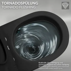 Wand-WC Hänge Toilette aus Keramik Matt Schwarz 49 cm lang Spülrandlos mit Bidet & Softclose Luxebath
