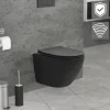 Wand-WC Hänge Toilette aus Keramik Matt Schwarz 49 cm lang Spülrandlos mit Nanoversiegelung & Softclose Luxebath