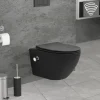Wand-WC Hänge Toilette aus Keramik Matt Schwarz 54 cm lang Spülrandlos mit Bidet & Softclose Luxebath