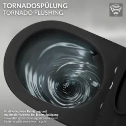 Wand-WC Hänge Toilette aus Keramik Matt Schwarz 54 cm lang Spülrandlos mit Bidet, Nanoversiegelung & Softclose Luxebath