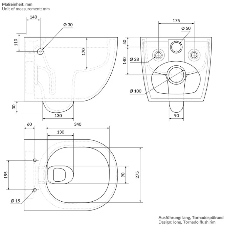 Wand-WC Hänge Toilette aus Keramik Matt Schwarz 54 cm lang Spülrandlos mit Bidet, Nanoversiegelung & Softclose Luxebath