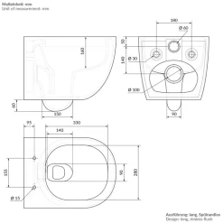 Wand-WC Hänge Toilette aus Keramik Matt Schwarz 54 cm lang Spülrandlos mit Nanoversiegelung & Softclose Luxebath