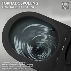Wand-WC Hänge Toilette aus Keramik Matt Schwarz 54 cm lang Spülrandlos mit Softclose Luxebath