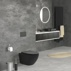 Wand-WC Hänge Toilette aus Keramik Matt Schwarz 54 cm lang Spülrandlos mit Softclose Luxebath