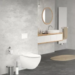 Wand-WC Hänge Toilette aus Keramik Matt Weiß 54 cm lang Spülrandlos mit Nanoversiegelung & Softclose Luxebath