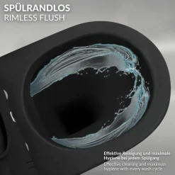 Wand-WC Hänge Toilette aus Keramik Schwarz matt 49cm lang Spülrandlos mit Nanoversiegelung & Softclose LuxeBath