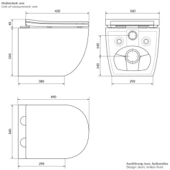 Wand-WC Hänge Toilette aus Keramik Schwarz matt 49cm lang Spülrandlos mit Nanoversiegelung & Softclose LuxeBath