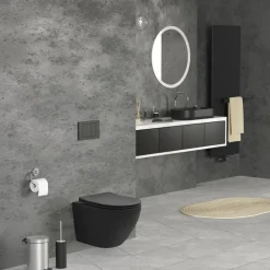 Wand-WC Hänge Toilette aus Keramik Schwarz matt 49cm lang Spülrandlos mit Nanoversiegelung & Softclose LuxeBath