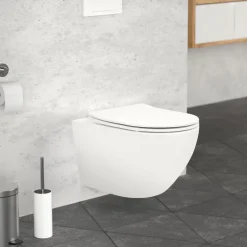 Wand-WC Hänge Toilette aus Keramik Weiß matt 54cm lang Spülrandlos mit Softclose Luxebath