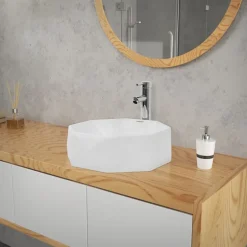 Waschbecken Diamantform ohne Überlauf Ø 42x13,5 cm Weiß aus Keramik ML-Design