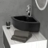 Waschbecken Dreieckig mit Überlauf 46x33x13 cm Schwarz aus Keramik ML-Design