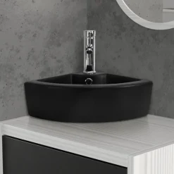 Waschbecken Dreieckig mit Überlauf 46x33x13 cm Schwarz aus Keramik ML-Design