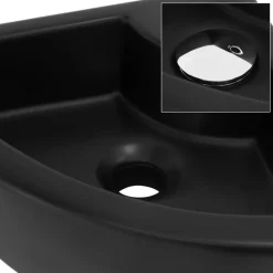 Waschbecken Dreieckig mit Überlauf 46x33x13 cm Schwarz aus Keramik ML-Design
