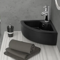Waschbecken Dreieckig mit Überlauf 46x33x13 cm Schwarz aus Keramik ML-Design