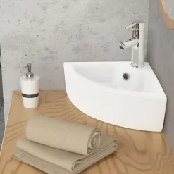 Waschbecken Dreieckig mit Überlauf 46x33x13 cm Weiß aus Keramik ML-Design