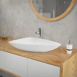 Waschbecken Dreieckig ohne Überlauf 69x46x13 cm Weiß aus Keramik ML-Design