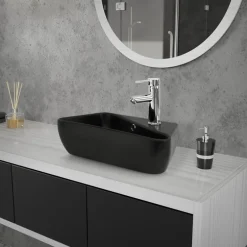 Waschbecken Eckigform mit Überlauf 45x27x13 cm Schwarz aus Keramik ML-Design