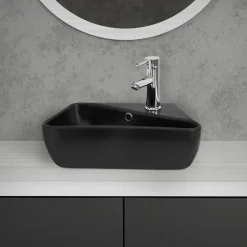 Waschbecken Eckigform mit Überlauf 45x27x13 cm Schwarz aus Keramik ML-Design