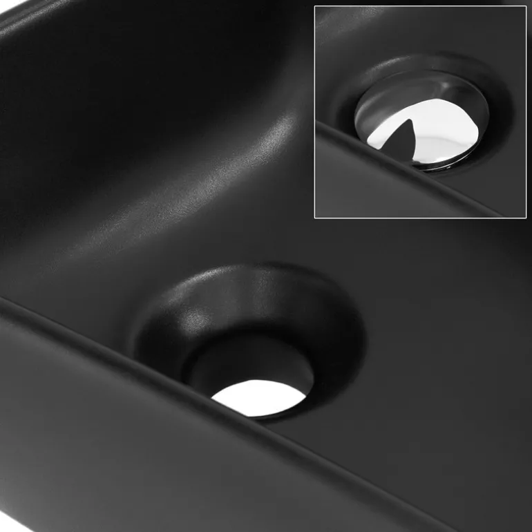 Waschbecken Eckigform mit Überlauf 45x27x13 cm Schwarz aus Keramik ML-Design