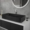 Waschbecken Eckigform ohne Überlauf 68x38x12 cm Schwarz aus Keramik ML-Design