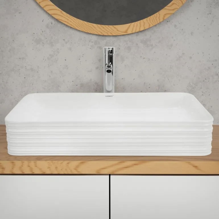 Waschbecken Eckigform ohne Überlauf 68x38x12 cm Weiß aus Keramik ML-Design