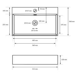 Waschbecken Eckig mit Überlauf 515x360x130 mm Weiß aus Keramik