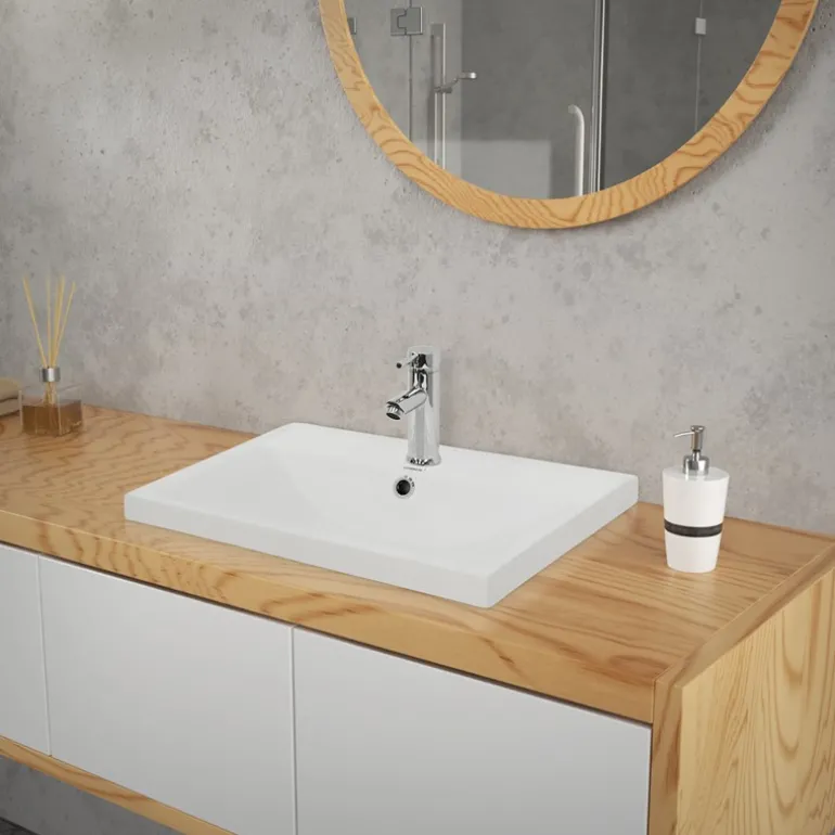 Waschbecken Eckig mit Überlauf 51x41,5x15,5 cm Weiß aus Keramik ML-Design