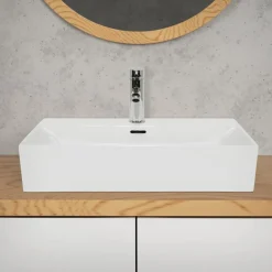 Waschbecken Eckig mit Überlauf 605x365x130 mm Weiß aus Keramik