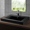 Waschbecken Eckig mit Überlauf 61x46,5x15,5 mm Schwarz matt aus Keramik ML-Design