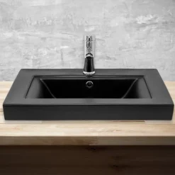 Waschbecken Eckig mit Überlauf 61x46,5x15,5 mm Schwarz matt aus Keramik ML-Design
