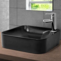 Waschbecken Eckig ohne Überlauf 43x43x12 cm Schwarz aus Keramik ML-Design